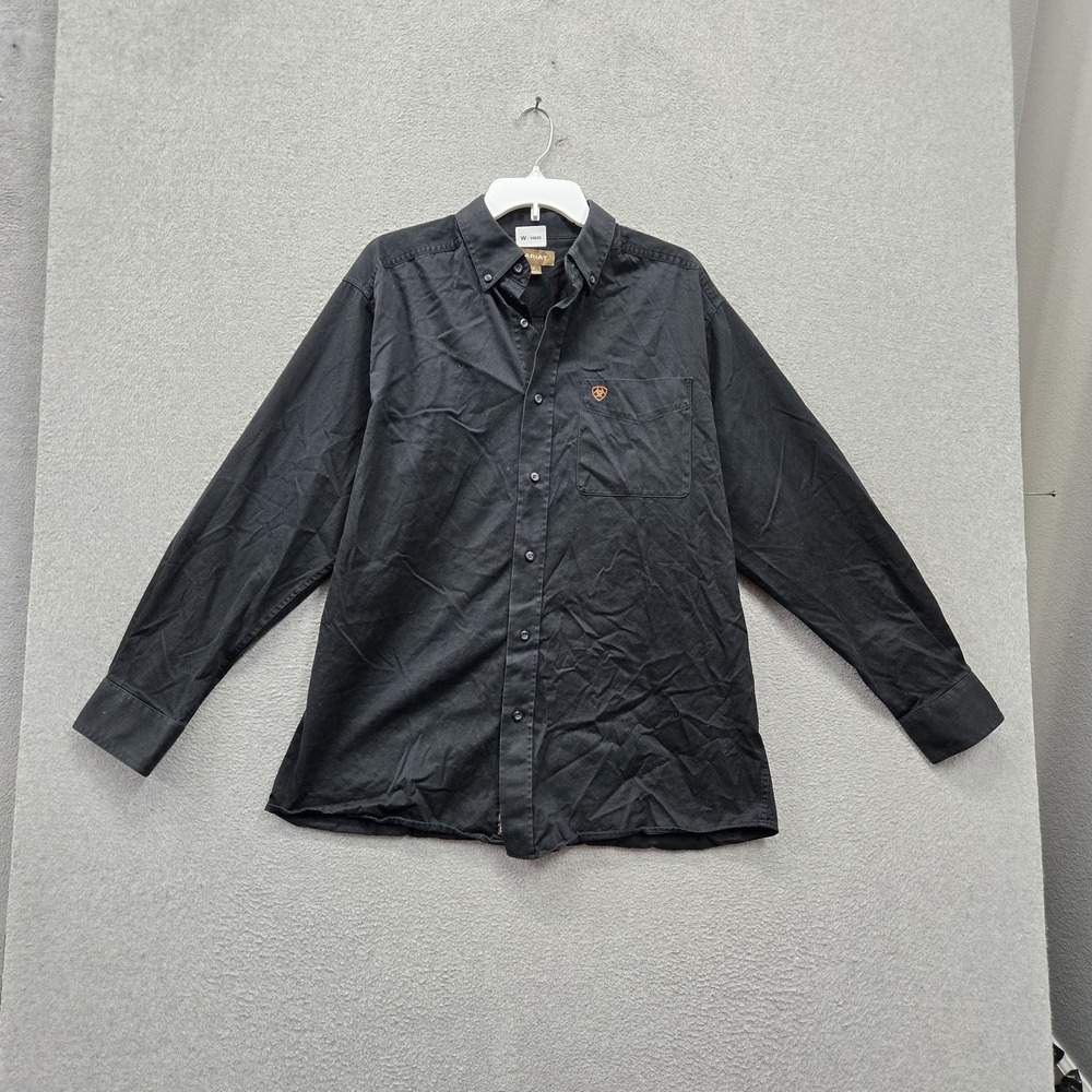 Ariat Men Button Up Shirt L Black Logo Embroidered Casual Long Sleeve Pocket